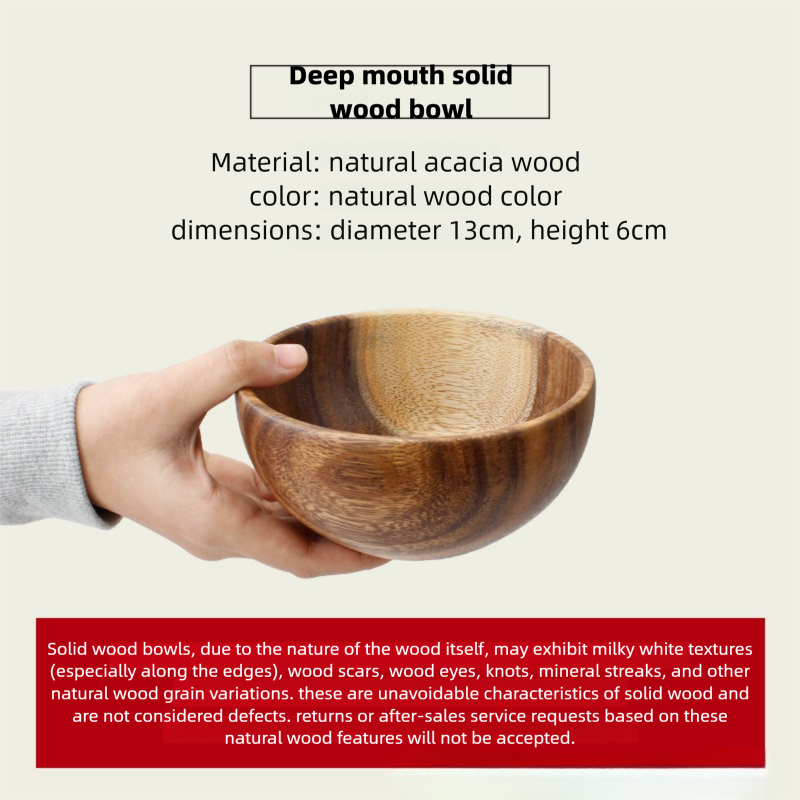 Solid walnut wood salad bowl, solid wood flat-bottomed large soup bowl, home use acacia wood exquisite bowl, noodle soup bowl, wooden basin-Lovesyouforever
