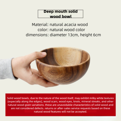 Solid walnut wood salad bowl, solid wood flat-bottomed large soup bowl, home use acacia wood exquisite bowl, noodle soup bowl, wooden basin-Lovesyouforever