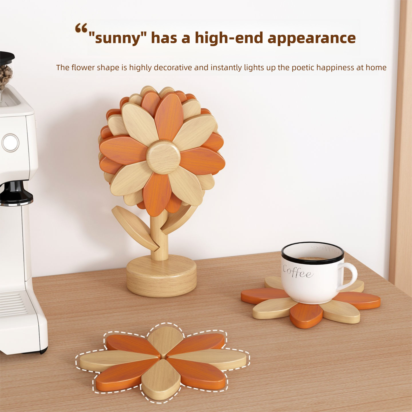 Sunflower placemat, solid wood heat-insulating mat, anti-scalding and high-temperature resistant, for kitchen and home use, table mat for bowls, plates, and cups, heat-resistant mat-Lovesyouforever