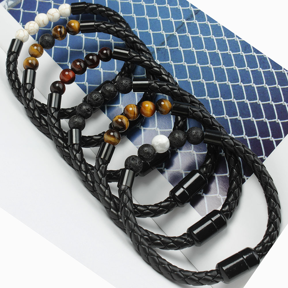 Tiger Eye & Black Onyx Beaded Bracelet – Unique Gift for Him | Jessemade-Lovesyouforever