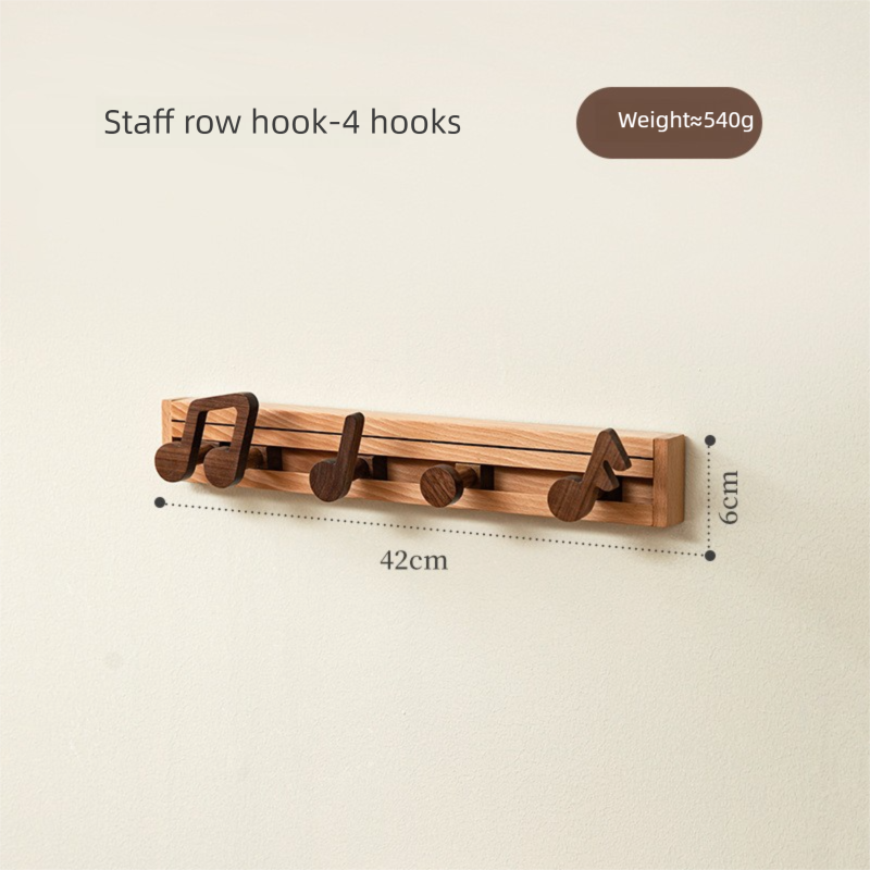 Musical note solid wood hook, music element home decoration, exquisite and practical, for hanging clothes, no installation required, coat hook, adhesive hook-Lovesyouforever
