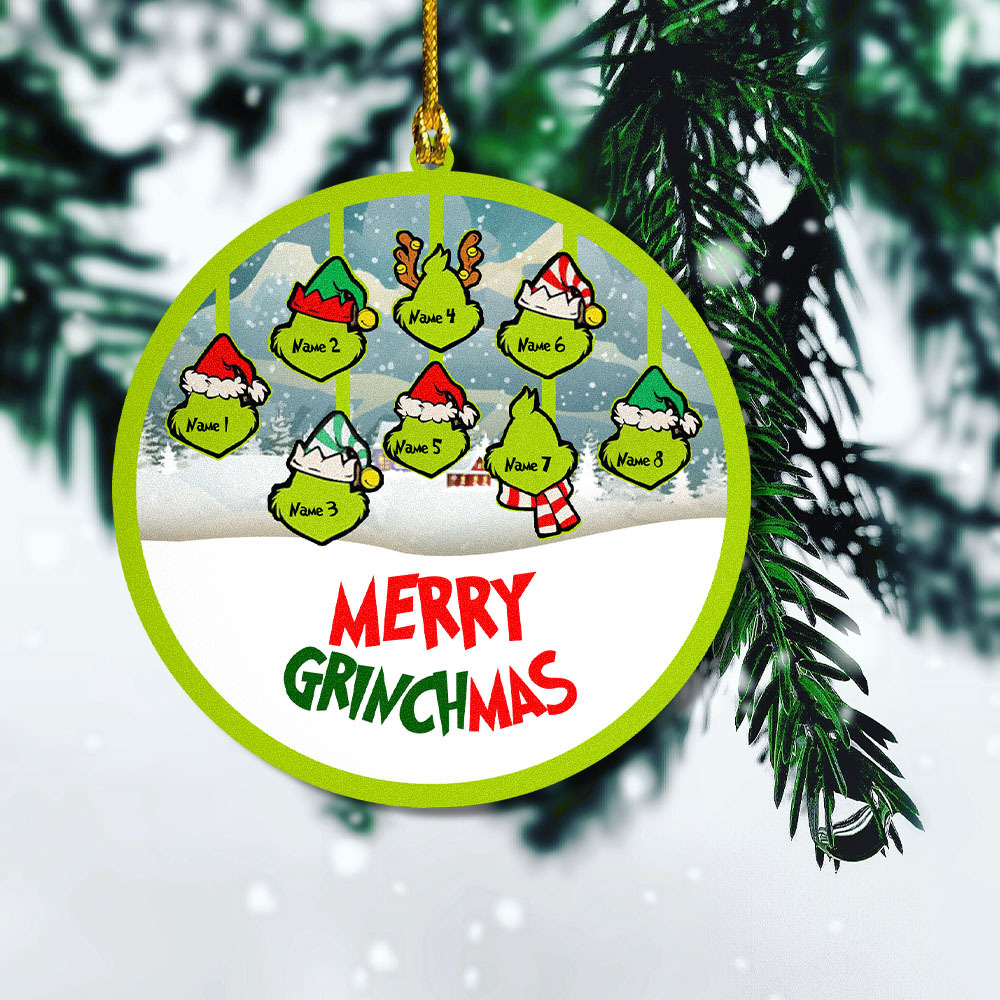 MERRY GRINCHMAS Grinch Personalized Christmas Ornament Engraved 4 Names Gifts For Family-Lovesyouforever