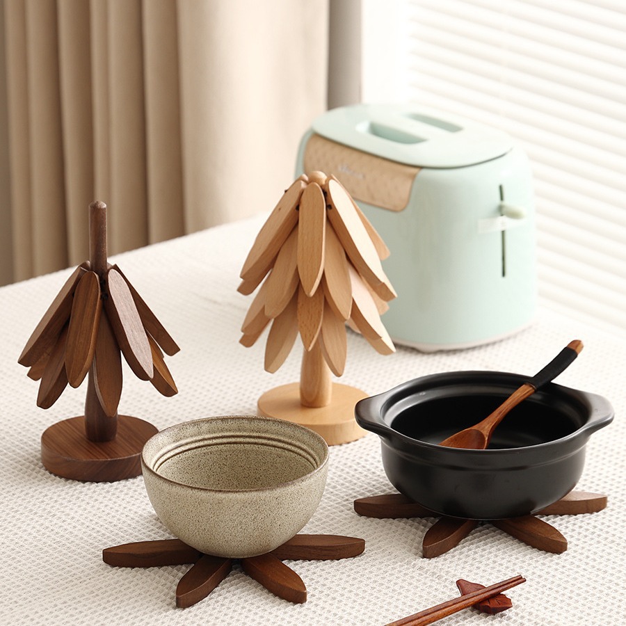A tree-shaped heat-resistant mat made of solid wood, suitable for high temperatures, for home use in the living room, kitchen, and dining table; creative wooden placemat and anti-scald pot mat-Lovesyouforever