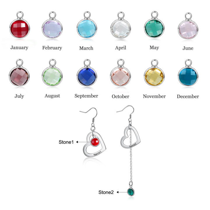 2 Names-Personalized Heart Earrings Custom Names with 2 Birthstones for Women-Lovesyouforever