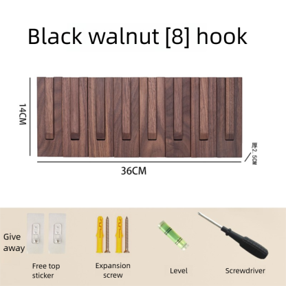 North American black walnut wood coat rack with piano key-style hooks for entryway, bedroom, wall-mounted, no-drill required coat and hat hook-Lovesyouforever