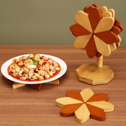 Tree-shaped windmill heat-resistant mat, bamboo solid wood placemat, coaster, anti-scald mat, table mat, creative high-end decorative item-Lovesyouforever