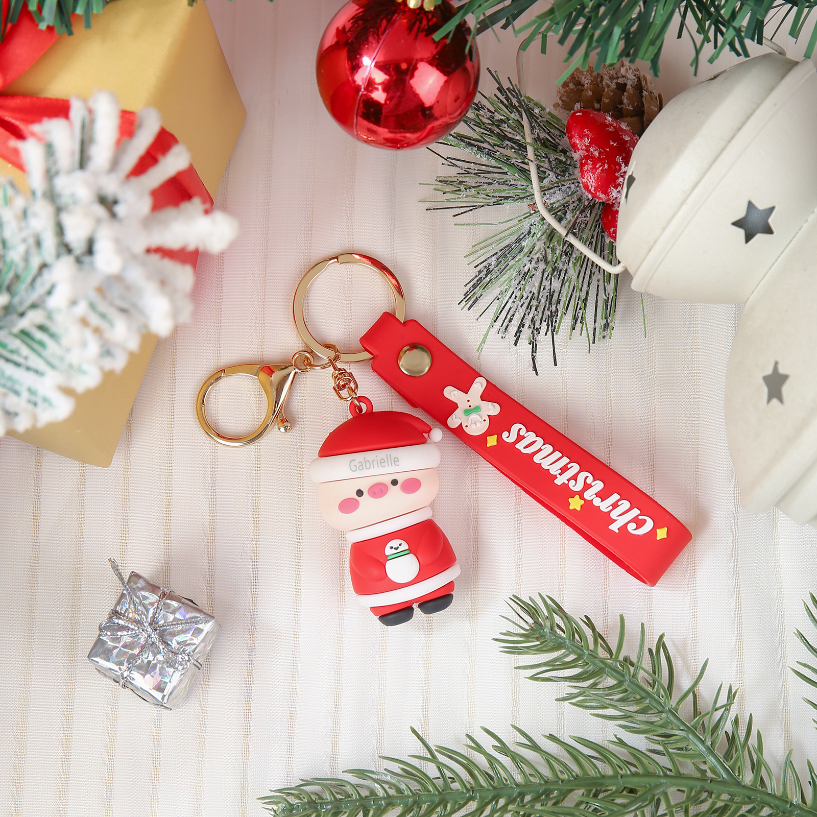 Personalized Christmas Pink Pig Keychain-Custom Name Keychain Gift-Lovesyouforever