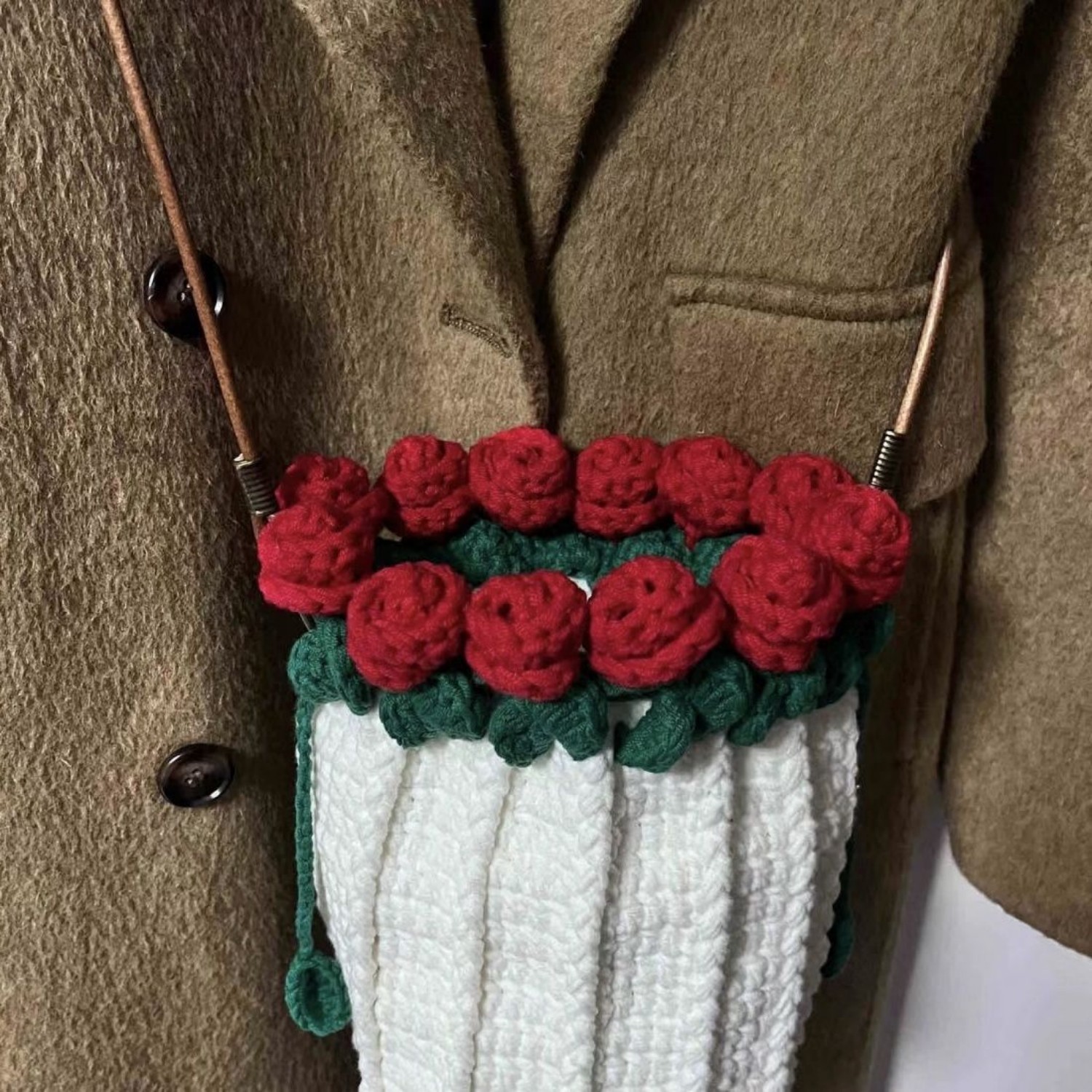 Knitted Rose Bouquet Bag Woven Bucket Bag Ready-Made Hand-woven Flower Bouquet Gift For Mother And Girlfriend-Lovesyouforever