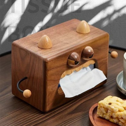 Little monster tissue box in black walnut wood, ins-style creative desktop vintage wooden napkin storage box for the living room-Lovesyouforever