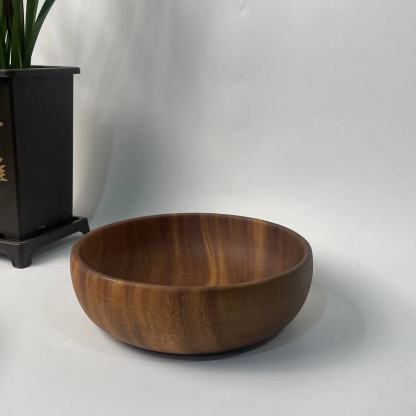 Solid walnut wood salad bowl, solid wood flat-bottomed large soup bowl, home use acacia wood exquisite bowl, noodle soup bowl, wooden basin-Lovesyouforever