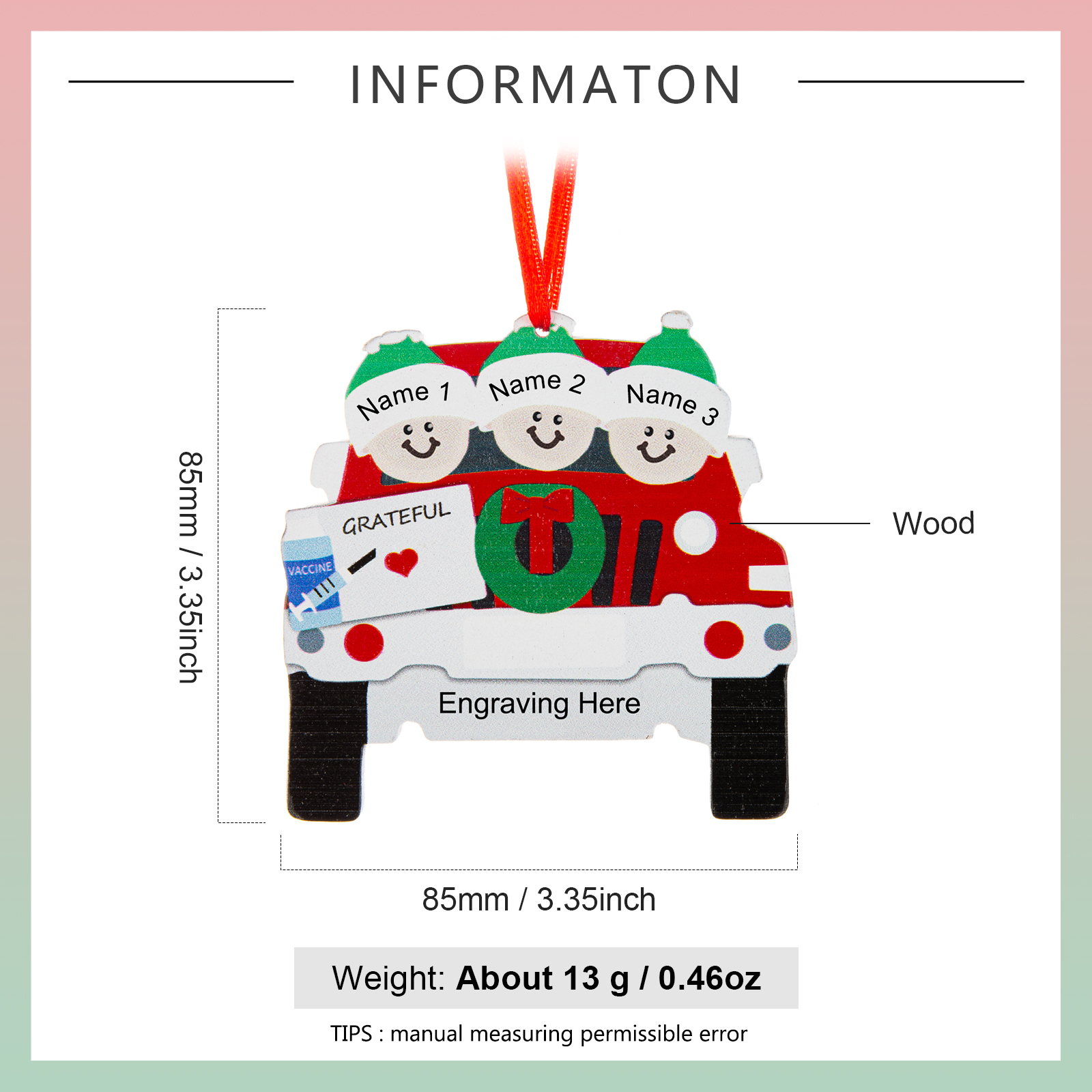 Personalized 3 Names Car Vaccined Christmas Ornament Gifts For Family-Lovesyouforever