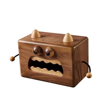 Little monster tissue box in black walnut wood, ins-style creative desktop vintage wooden napkin storage box for the living room-Lovesyouforever