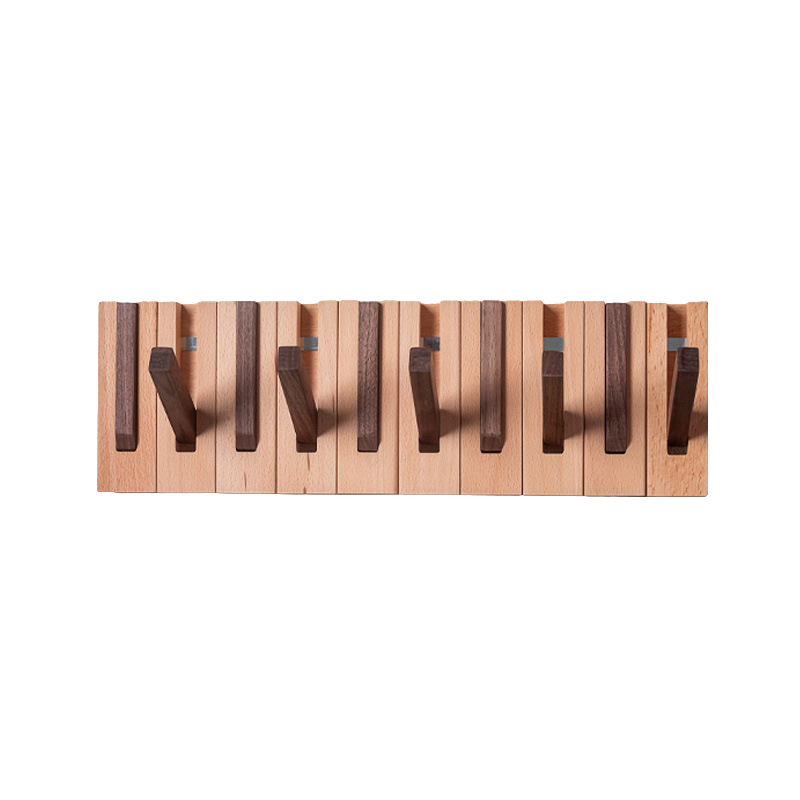 Piano key-style coat rack, key-shaped wall hook for entryway and bedroom, no-drill wall-mounted coat and hat hook, walnut and beech wood-Lovesyouforever