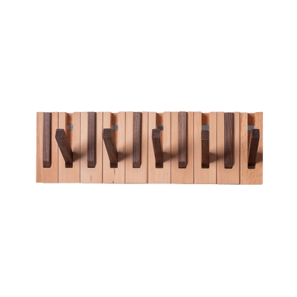 Piano key-style coat rack, key-shaped wall hook for entryway and bedroom, no-drill wall-mounted coat and hat hook, walnut and beech wood-Lovesyouforever