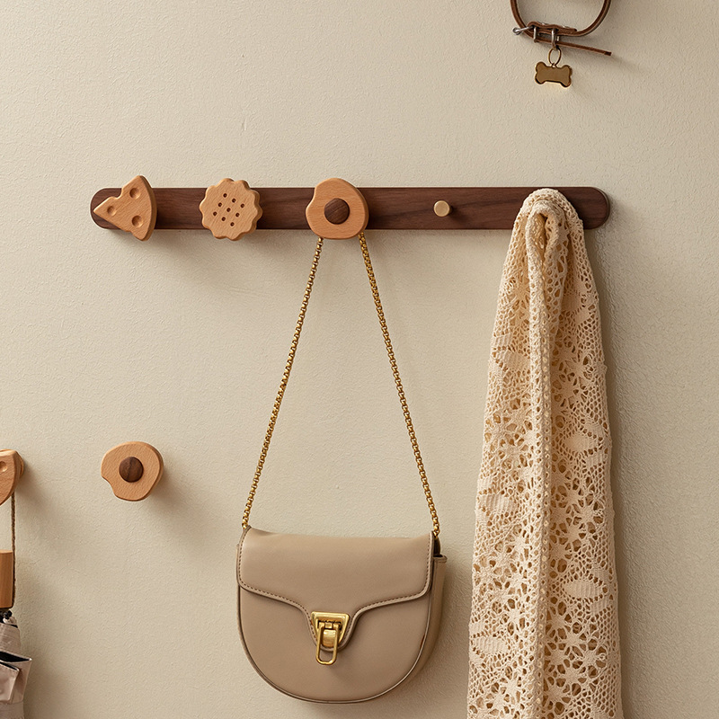 Solid wood coat hook, over-the-door hook, no-drill wall-mounted coat rack, wall-mounted storage hook, adhesive hook, strong load-bearing-Lovesyouforever
