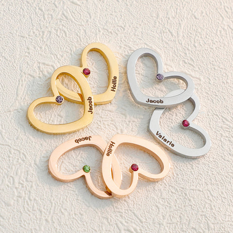 Customized Heart Charms With 1 Birthstone and Name-Lovesyouforever