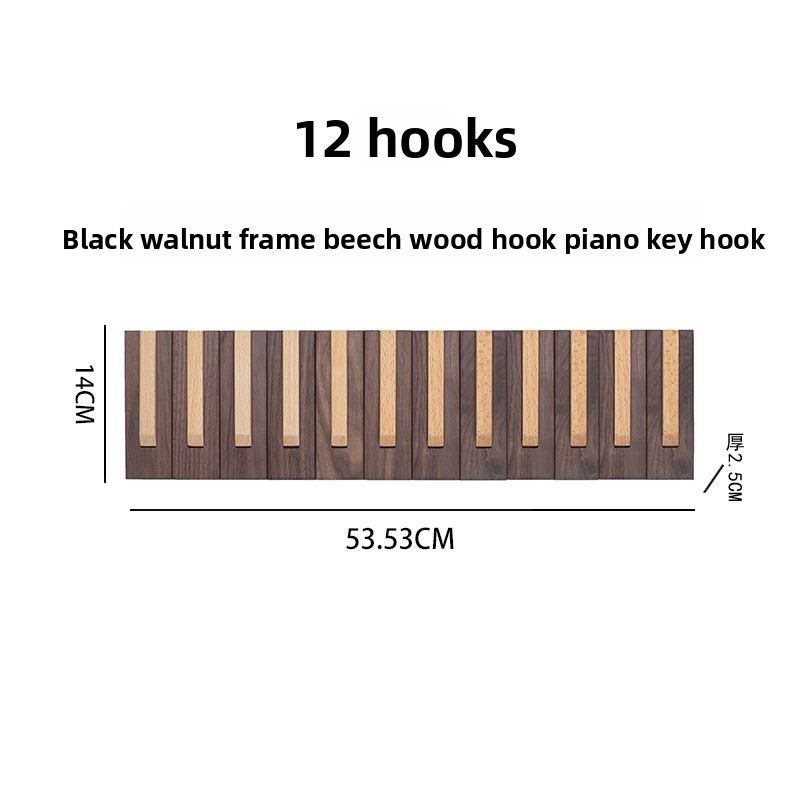 North American black walnut wood coat rack with piano key-style hooks for entryway, bedroom, wall-mounted, no-drill required coat and hat hook-Lovesyouforever
