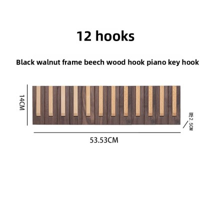 North American black walnut wood coat rack with piano key-style hooks for entryway, bedroom, wall-mounted, no-drill required coat and hat hook-Lovesyouforever