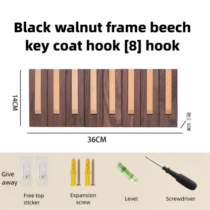 Piano key-style coat rack, key-shaped wall hook for entryway and bedroom, no-drill wall-mounted coat and hat hook, walnut and beech wood-Lovesyouforever