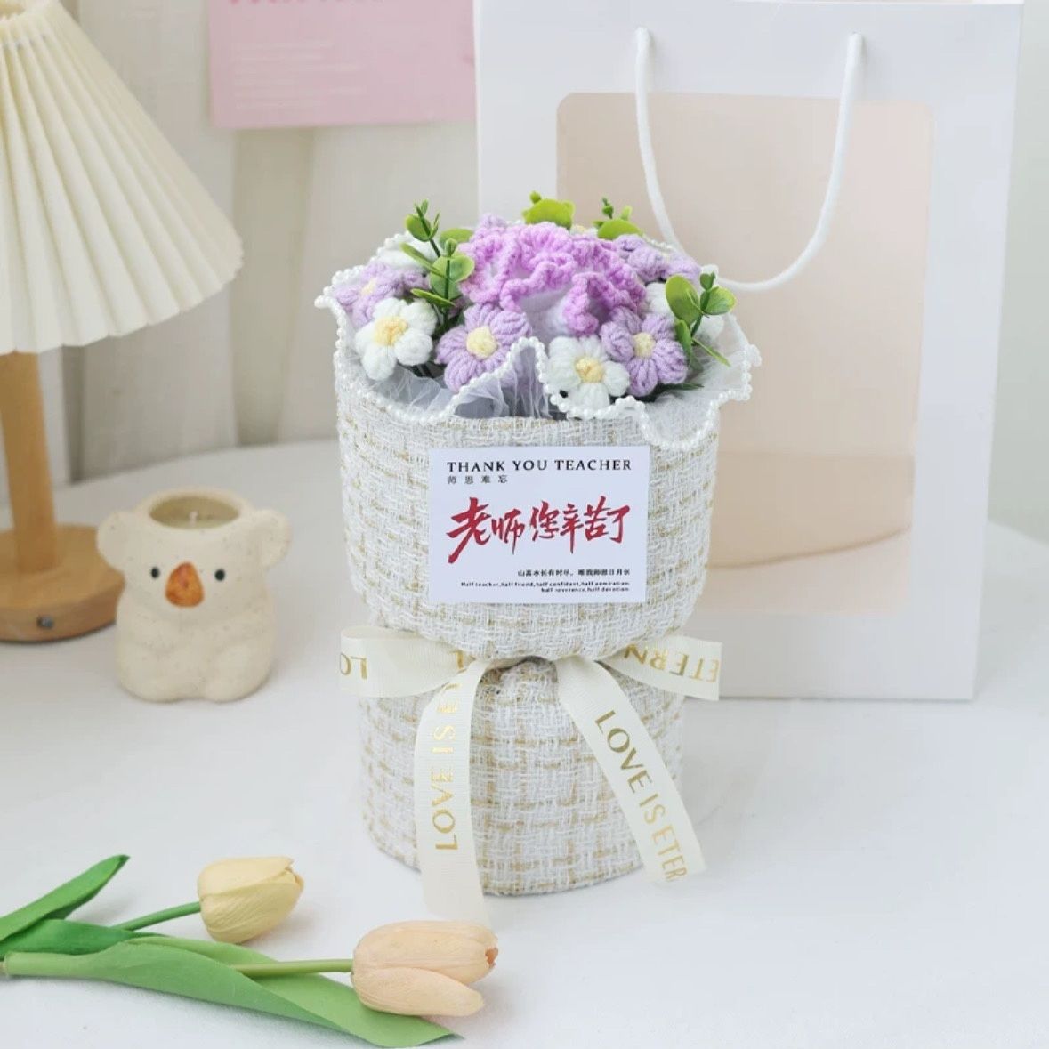 Creative hand-knitted wool rose bouquet as a graduation gift to express gratitude to teachers and surprise them-Lovesyouforever