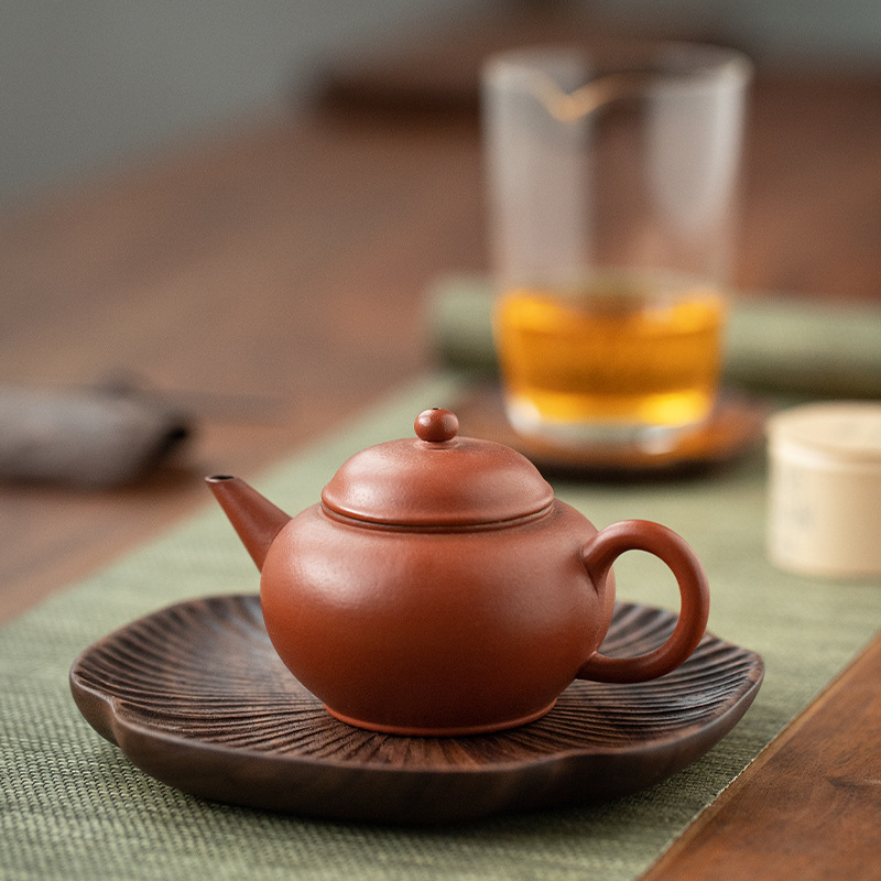 Walnut wood four-leaf clover tea pot holder, creative handmade solid wood vintage kung fu tea set, tea ceremony non-slip coaster and cup holder-Lovesyouforever