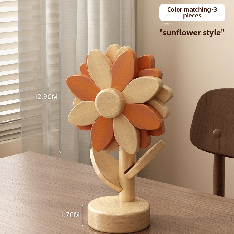 Sunflower placemat, solid wood heat-insulating mat, anti-scalding and high-temperature resistant, for kitchen and home use, table mat for bowls, plates, and cups, heat-resistant mat-Lovesyouforever