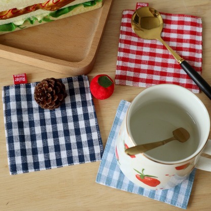 Fabric coasters, double-layer plaid heat-insulating coasters, square mug coasters-Lovesyouforever