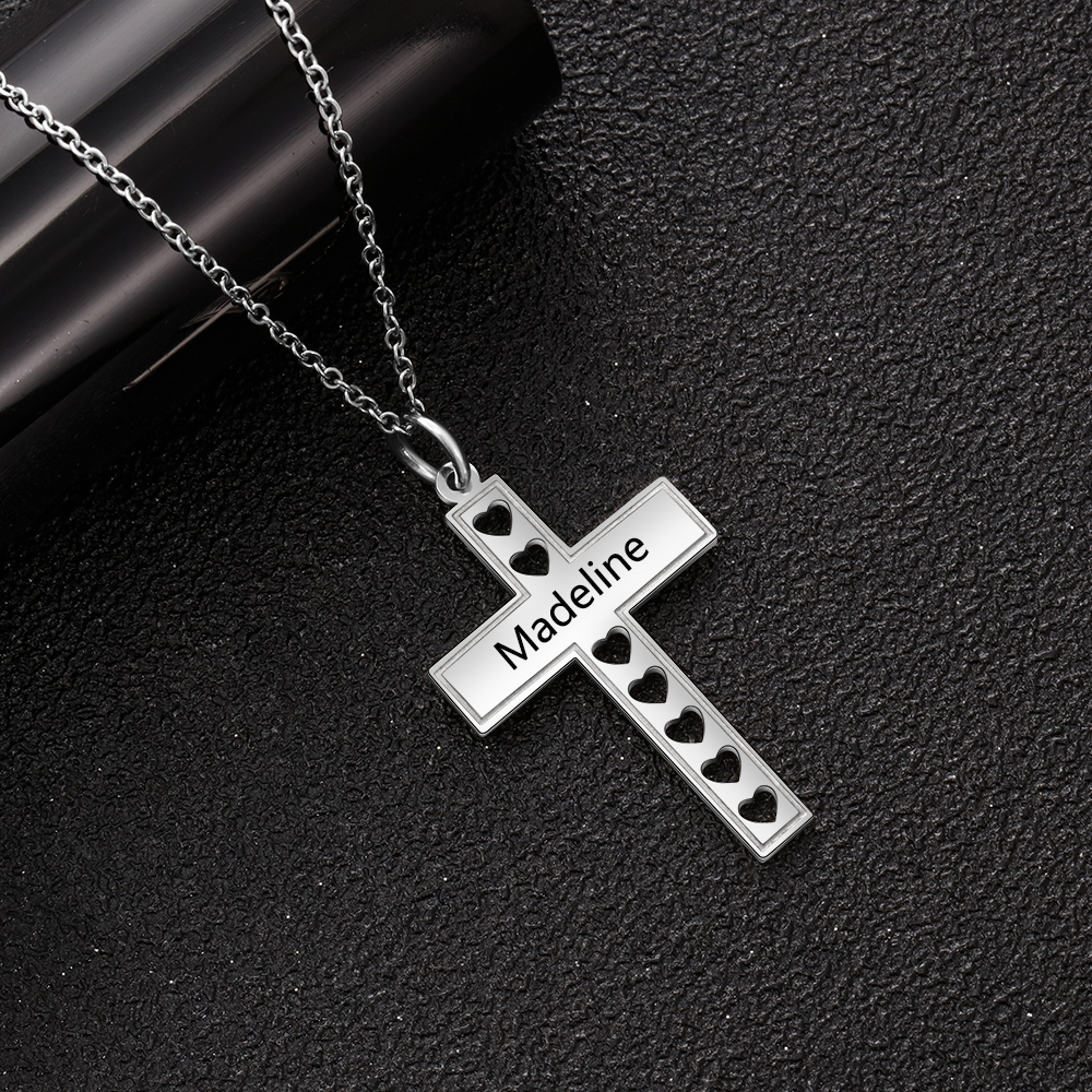 Personalized Cross and Heart 1 Name Pendant Necklace for Women-Lovesyouforever