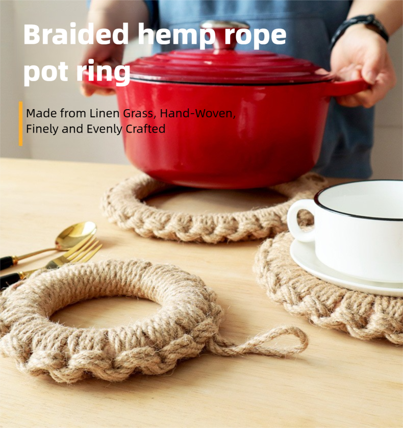 Hand-woven jute rope insulation mat, Japanese-style home decor, jute and solid wood round pot mat, available for wholesale from various factories.-Lovesyouforever