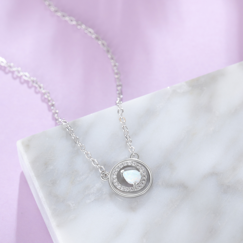 Round Opal Pendant Necklace for Women-Lovesyouforever