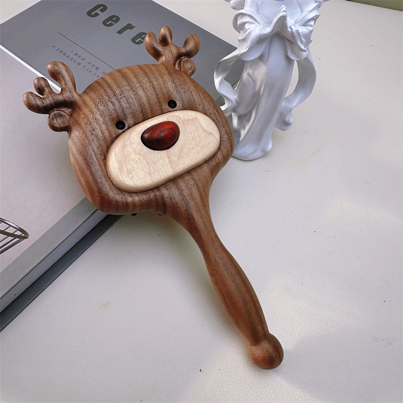 Elk Cushion Comb Black Walnut Wood "Always With You" Wooden Comb Exquisite Hair Comb Christmas Creative Holiday Gift-Lovesyouforever