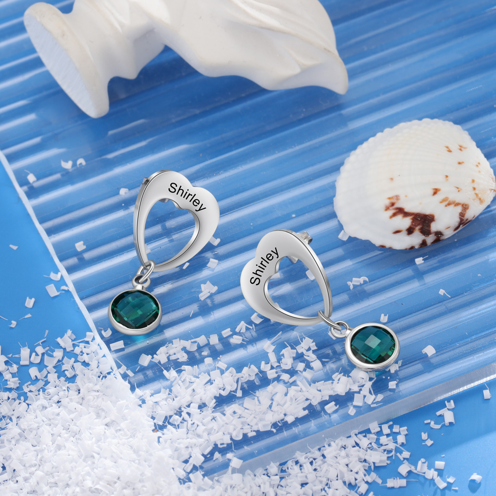 Personalized Name Pendant Earrings with Birthstone for Women-Lovesyouforever