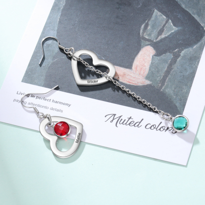 2 Names-Personalized Heart Earrings Custom Names with 2 Birthstones for Women-Lovesyouforever