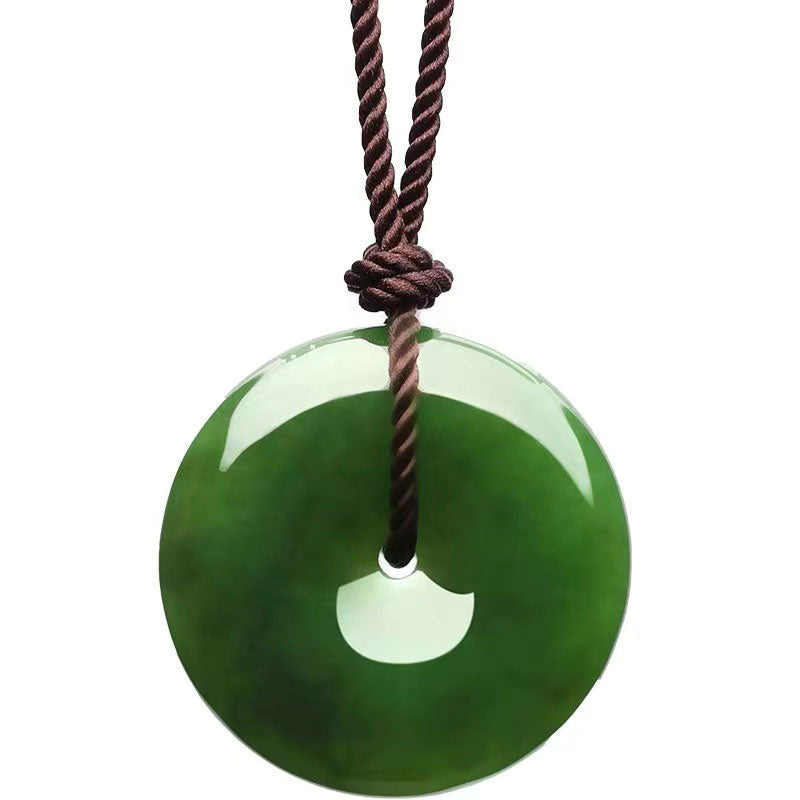Natural Hetian Green Nephrite Chinese「Ping An Kou」Pendant Necklace for Women and Men-Lovesyouforever
