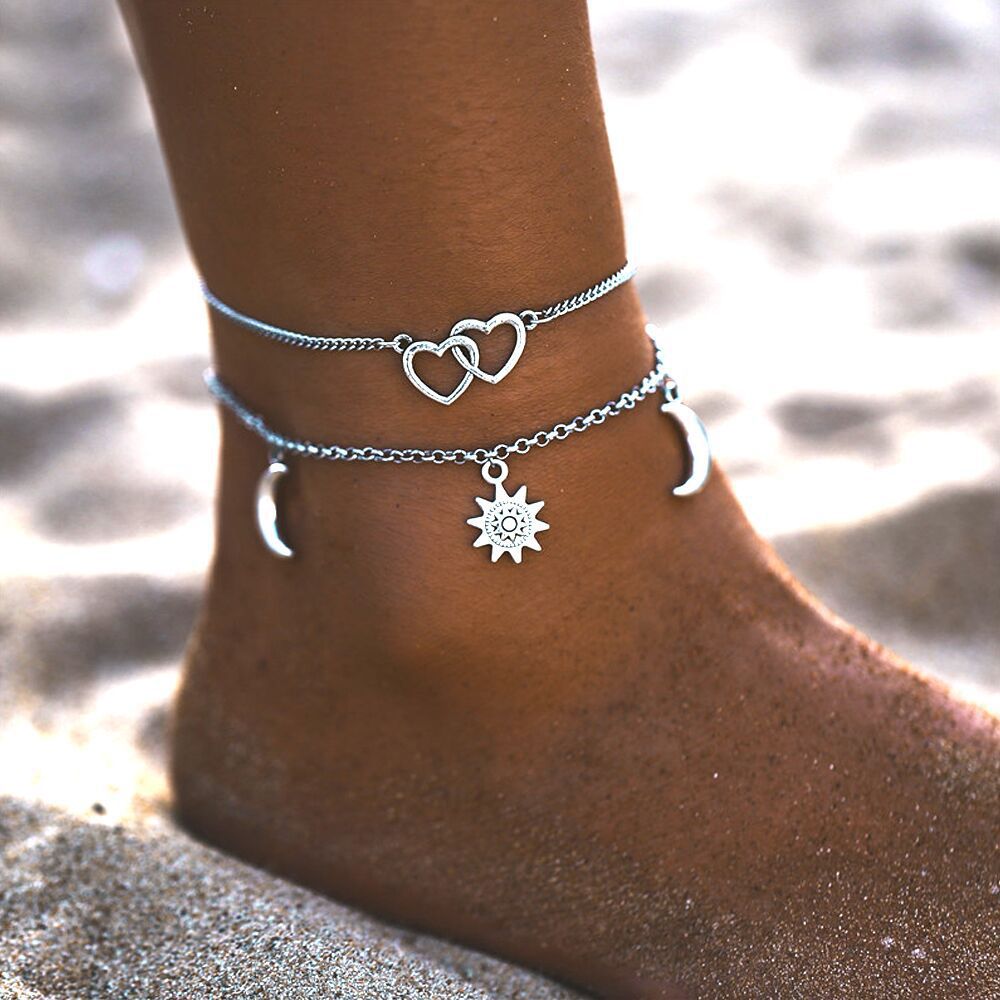 Bohemia Sun and Moon Anklet Summer Beach Accessories Double Layer Anklet-Lovesyouforever