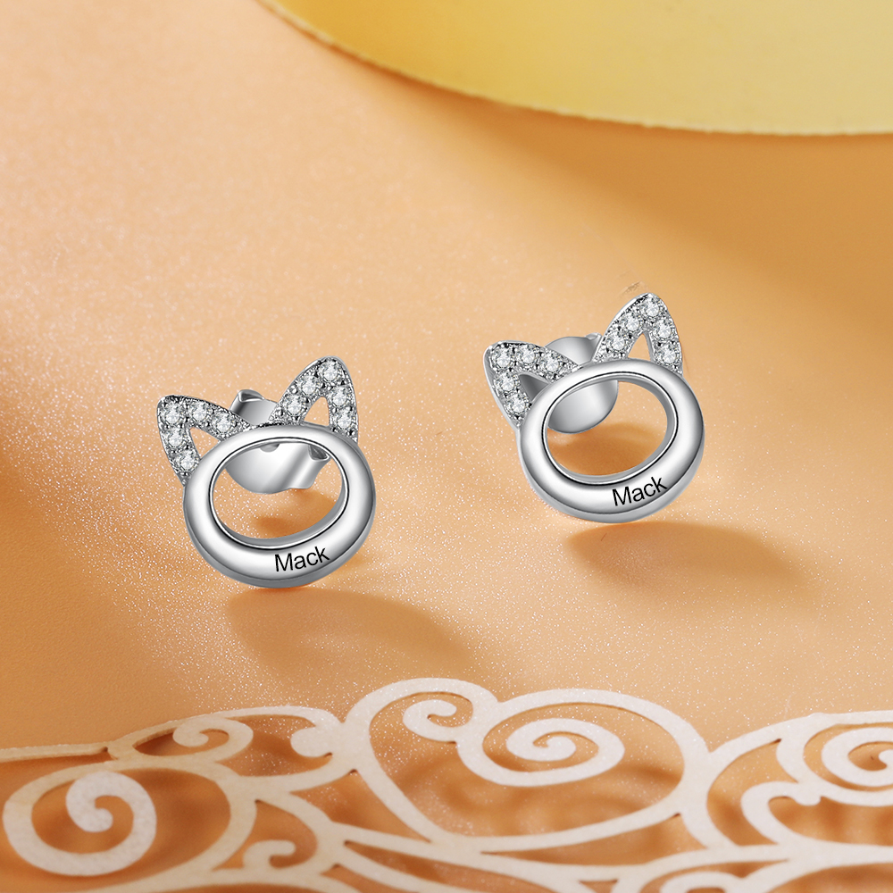 1 Name-Personalized Cat Earrings Custom Name for Women-Lovesyouforever