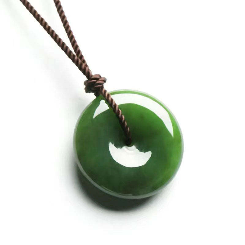 Natural Hetian Green Nephrite Chinese「Ping An Kou」Pendant Necklace for Women and Men-Lovesyouforever