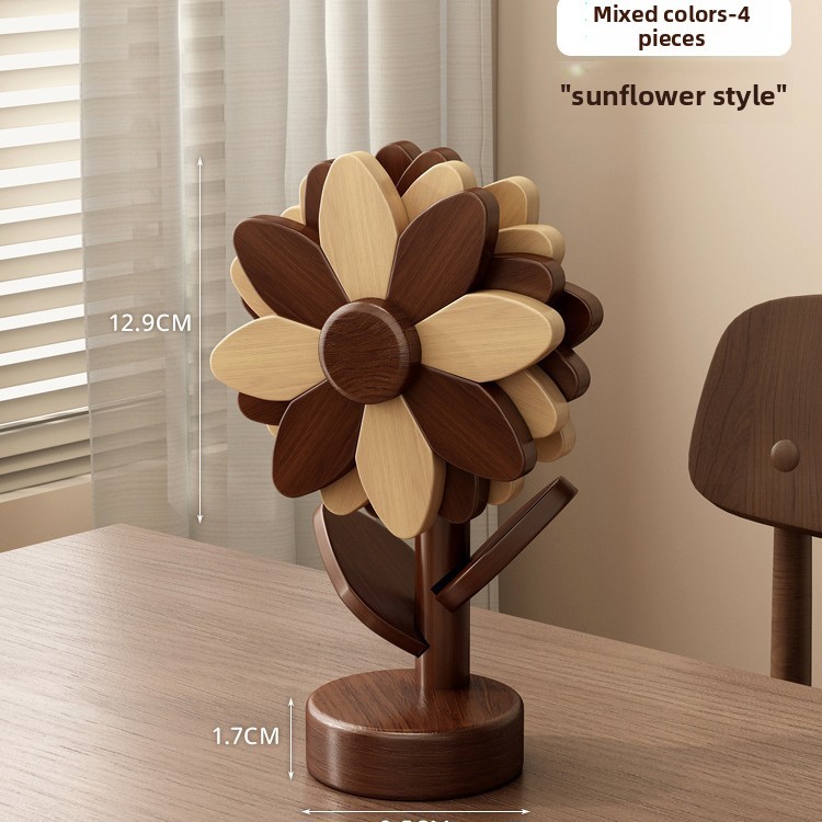 Sunflower placemat, solid wood heat-insulating mat, anti-scalding and high-temperature resistant, for kitchen and home use, table mat for bowls, plates, and cups, heat-resistant mat-Lovesyouforever