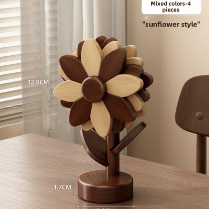 Sunflower placemat, solid wood heat-insulating mat, anti-scalding and high-temperature resistant, for kitchen and home use, table mat for bowls, plates, and cups, heat-resistant mat-Lovesyouforever