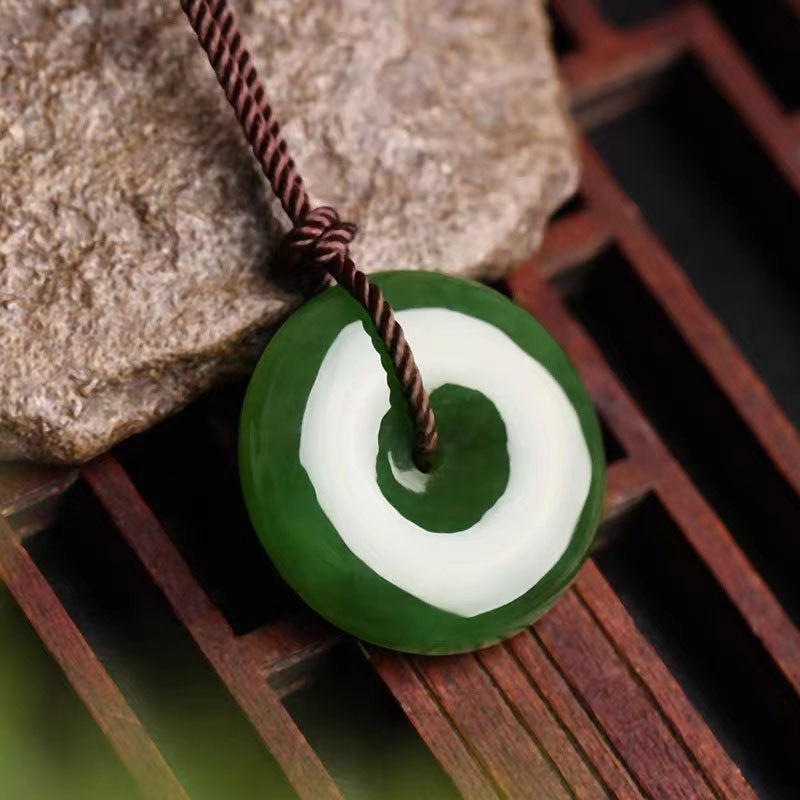 Natural Hetian Green Nephrite Chinese「Ping An Kou」Pendant Necklace for Women and Men-Lovesyouforever