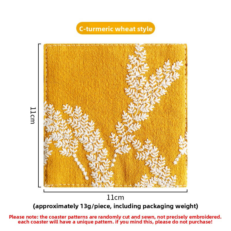 Ins-style embroidered cotton-linen coasters, embroidered fabric coasters, thickened heat-insulating mats, embroidered coffee coasters, tea coasters-Lovesyouforever