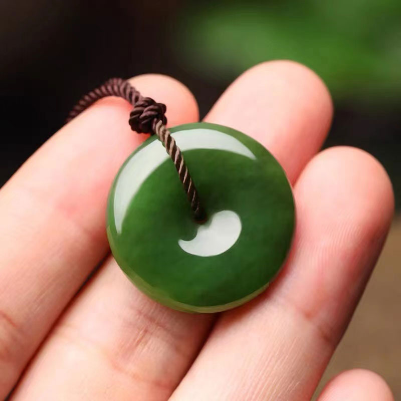 Natural Hetian Green Nephrite Chinese「Ping An Kou」Pendant Necklace for Women and Men-Lovesyouforever