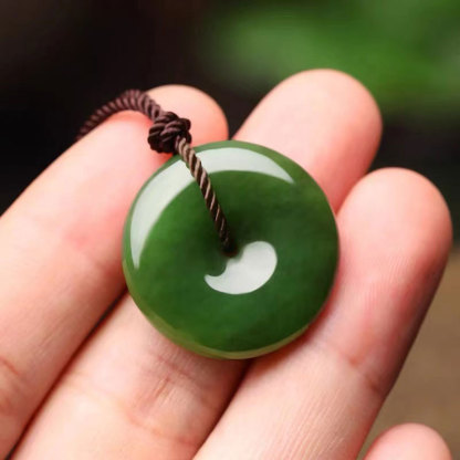Natural Hetian Green Nephrite Chinese「Ping An Kou」Pendant Necklace for Women and Men-Lovesyouforever