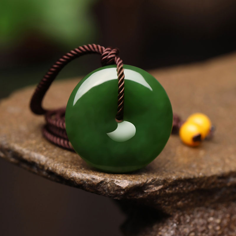 Natural Hetian Green Nephrite Chinese「Ping An Kou」Pendant Necklace for Women and Men-Lovesyouforever