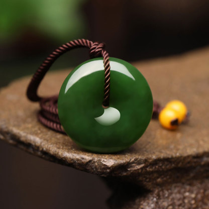 Natural Hetian Green Nephrite Chinese「Ping An Kou」Pendant Necklace for Women and Men-Lovesyouforever