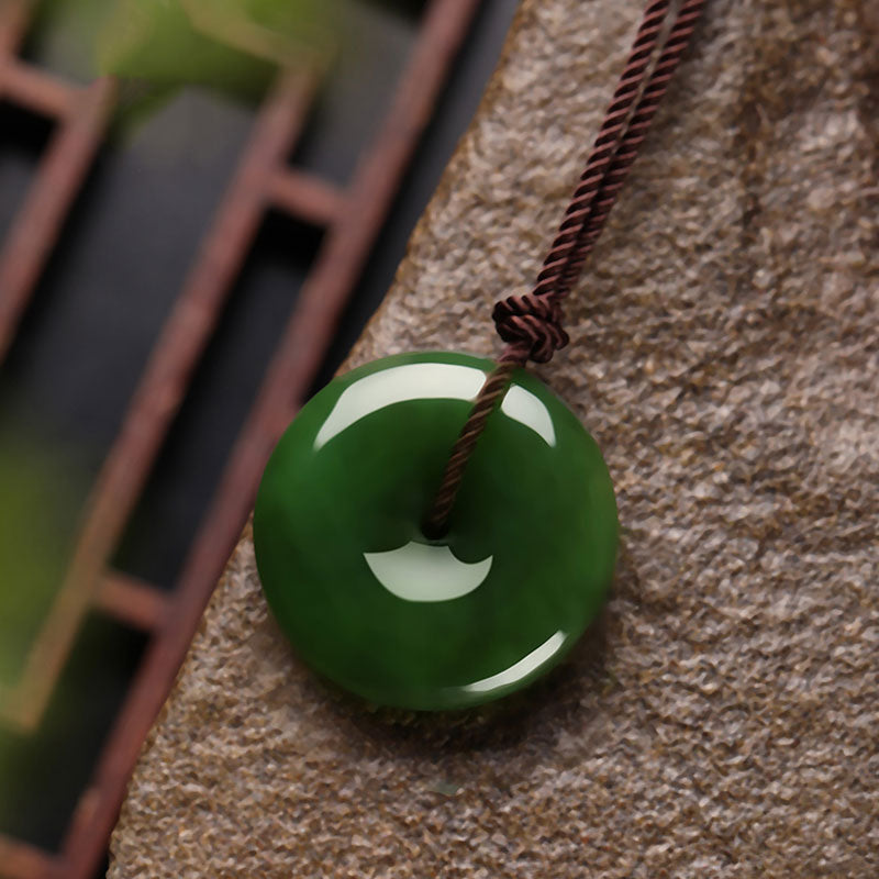 Natural Hetian Green Nephrite Chinese「Ping An Kou」Pendant Necklace for Women and Men-Lovesyouforever