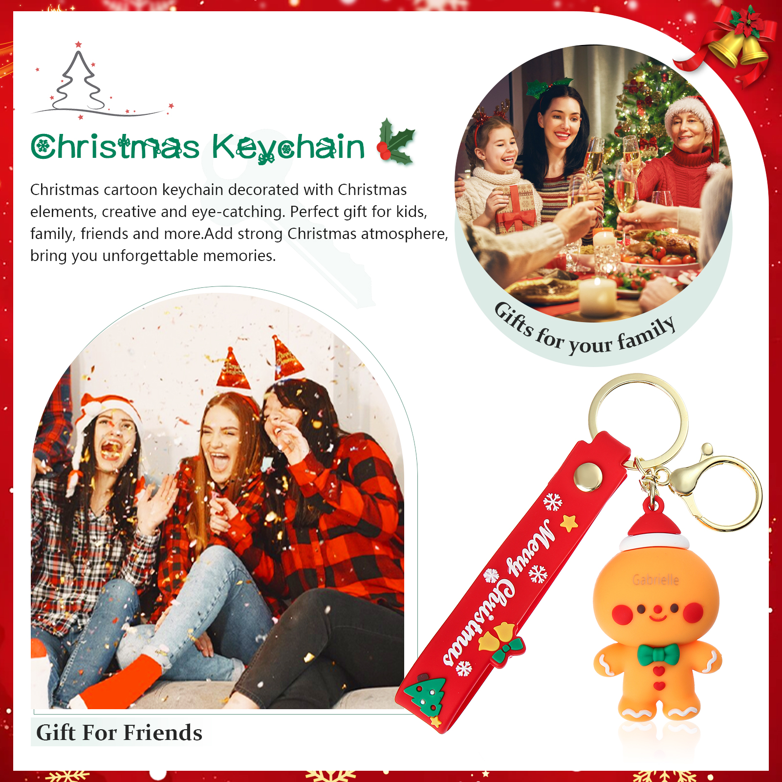 Personalized Christmas Gingerbread Man Keychain-Custom Name Keychain Gift-Lovesyouforever