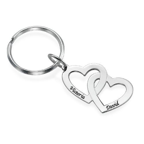 Personalized Double Heart Keychain Engraved 2 Names Gifts For Her-Lovesyouforever