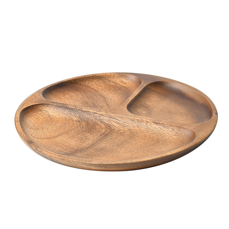Japanese-style walnut wood round serving plate, acacia wood children's snack plate, solid wood plate, sushi plate, tea fruit plate, snack dish-Lovesyouforever