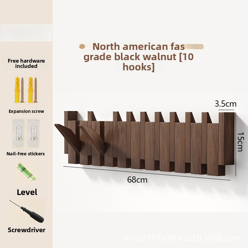 Piano key-style coat rack, key-shaped wall hook for entryway and bedroom, no-drill wall-mounted coat and hat hook, walnut and beech wood-Lovesyouforever
